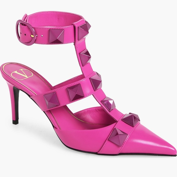 Valentino Garavani Roman Stud T-Strap Pointed Toe Pump - Picture 1 of 14